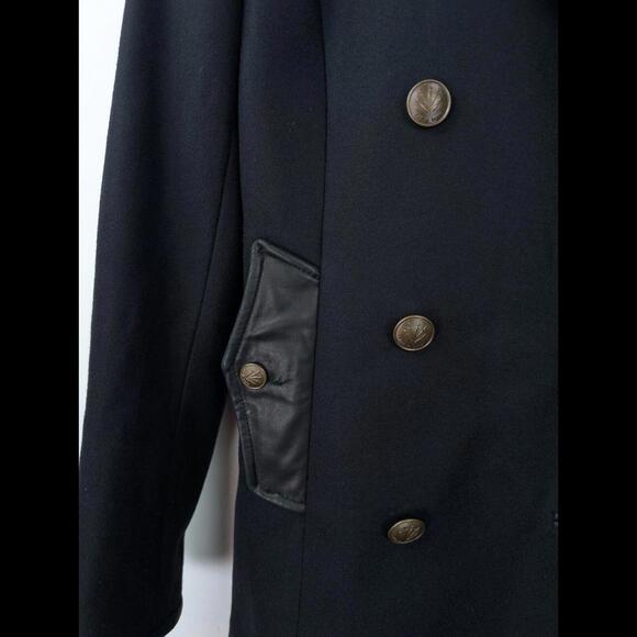 [SOLD] RAG & BONE Women's Sz US XS Black Battle Peacoat Wool Leather Trim USA - Picture 4 of 8